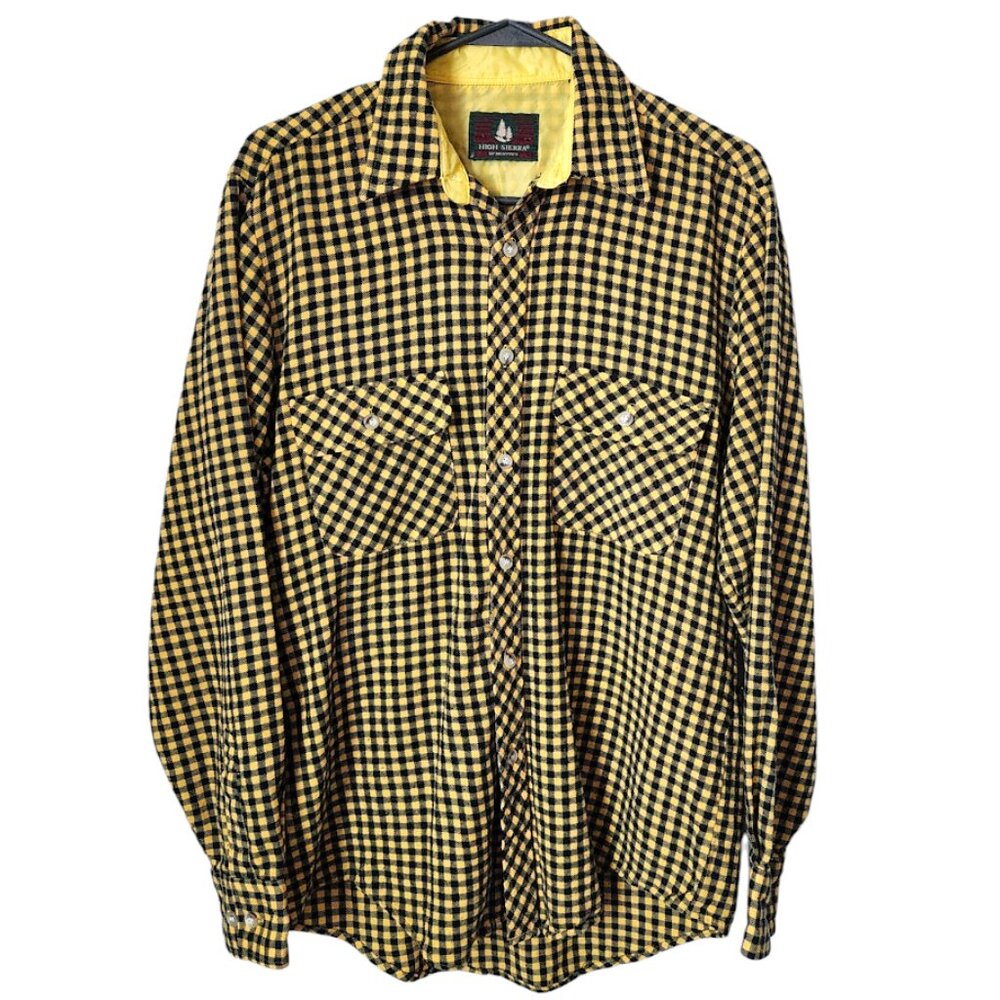 HIGH SIERRA by Montgomery‎ Flannel Shirt Jacket Yellow Black Buffalo Plaid M